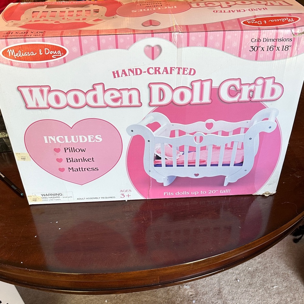 Melissa & Doug Pink and White Wooden Doll Cradle